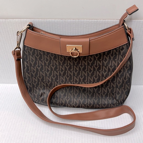 Jones New York Signature Handbag Purse Brown Monogram Pattern Faux Leather - Picture 3 of 11